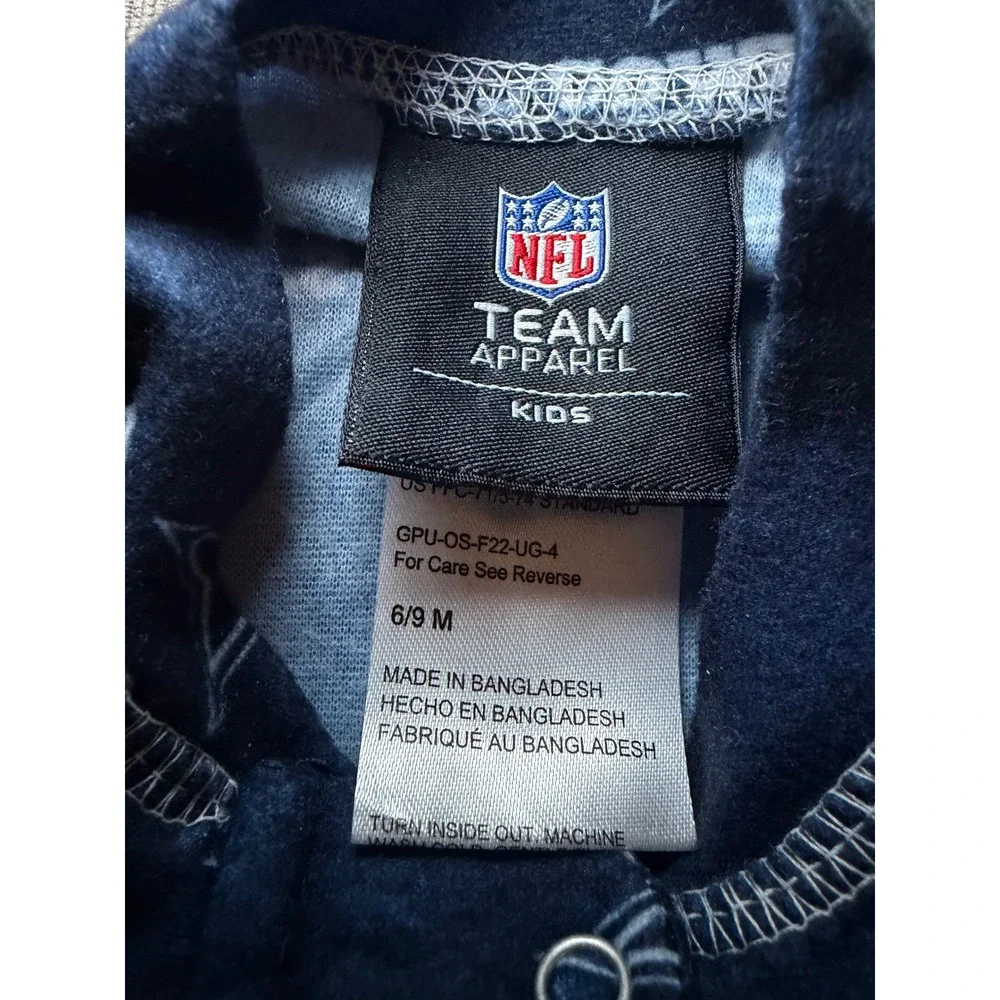 NFL Team Apparel Dallas Cowboys Footed Sleeper Baby 6-9M Navy Zip Pajamas